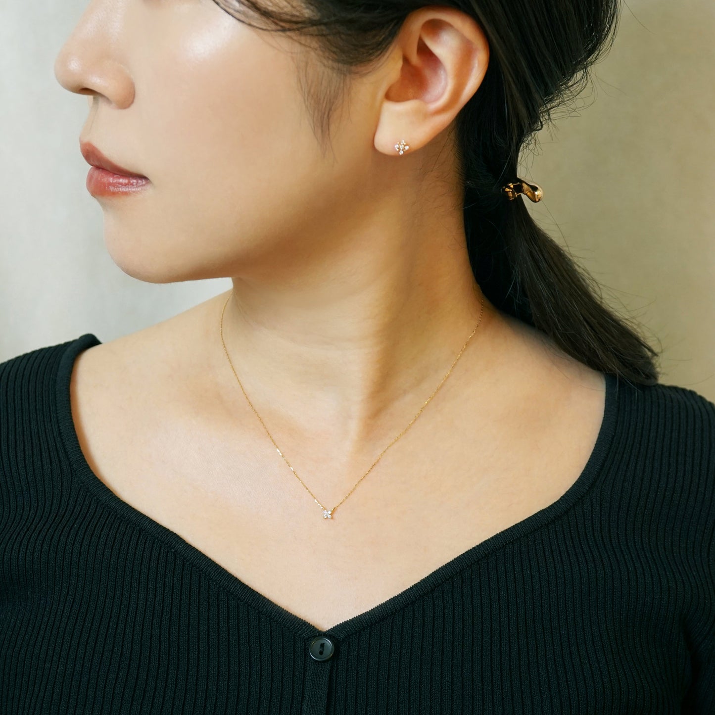 10K Diamond Mini Flower Necklace (Yellow Gold) - Model Image