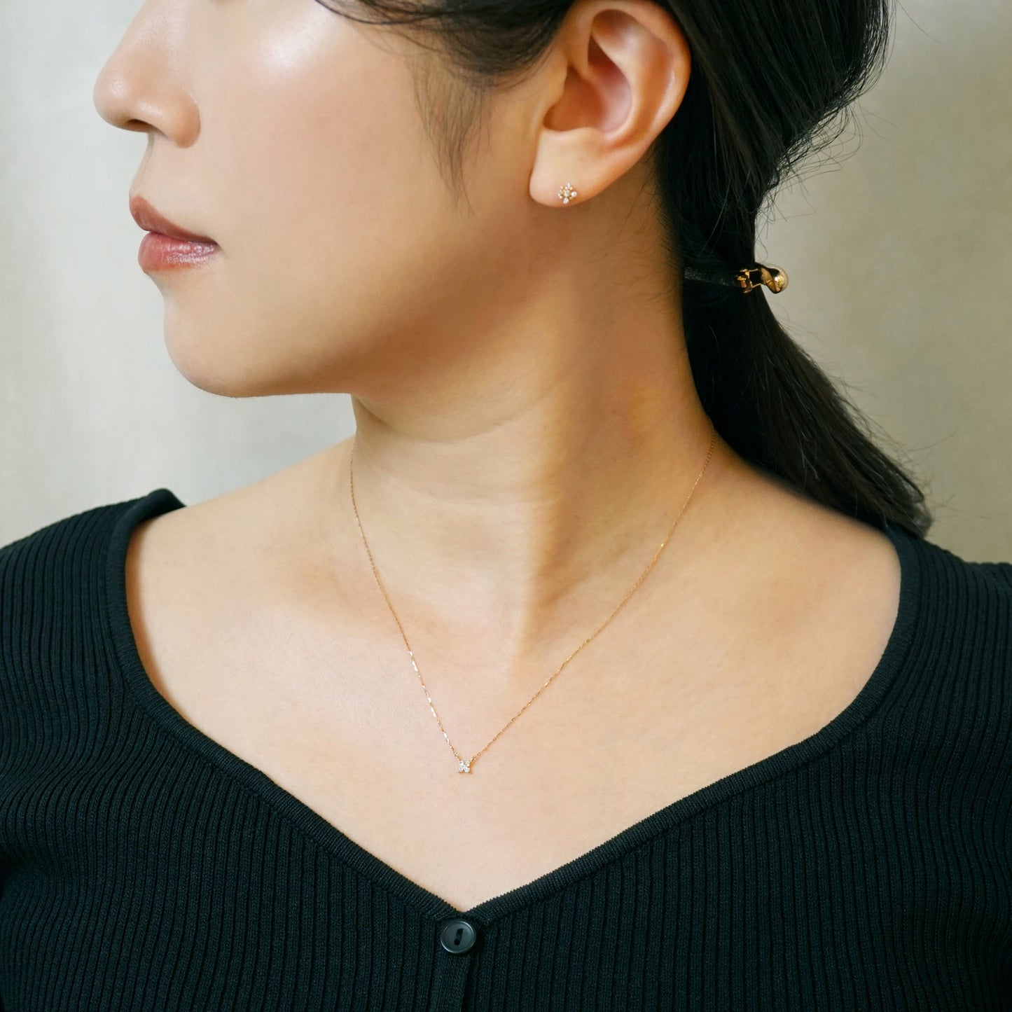 10K Diamond Mini Flower Necklace (Rose Gold) - Model Image