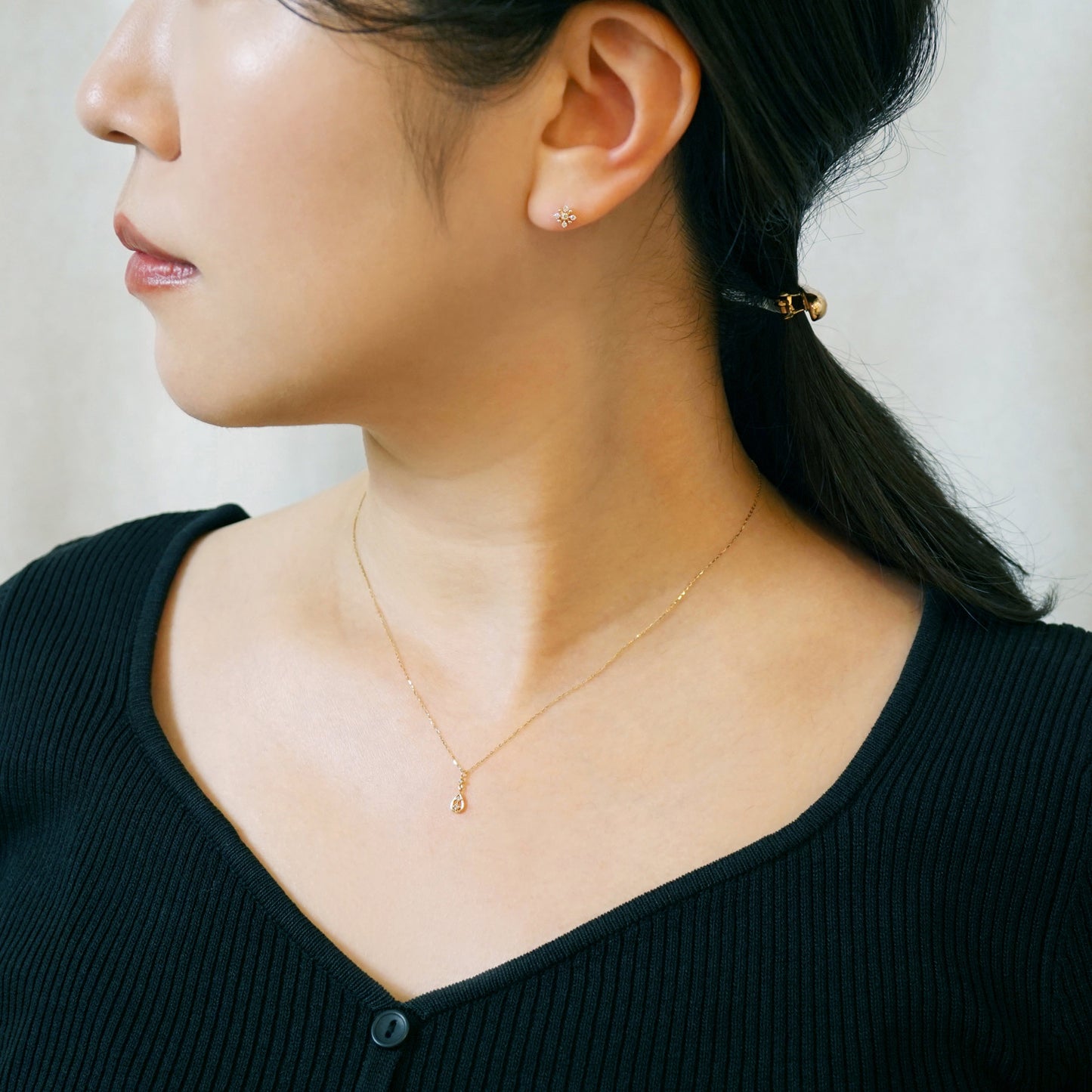 18K/10K Diamond Sparkle Design Earrings (Yellow Gold) - Model Image