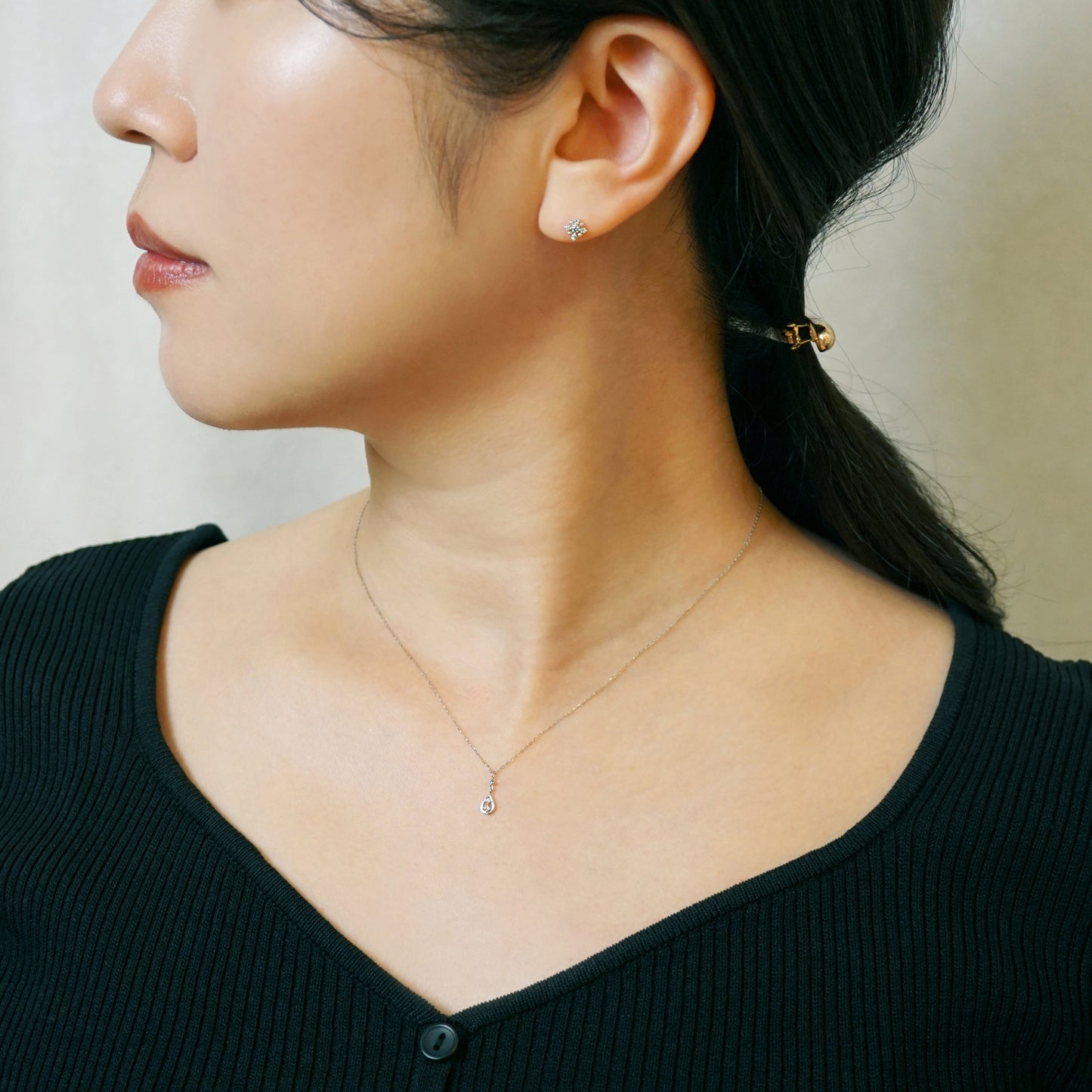 14K/10K Diamond Sparkle Design Earrings (White Gold) - Model Image