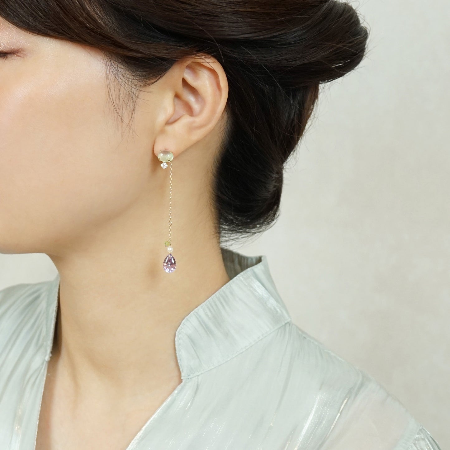 18K/10K 3WAY Earrings with Pearl Friction Backs (Yellow Gold) - Model Image