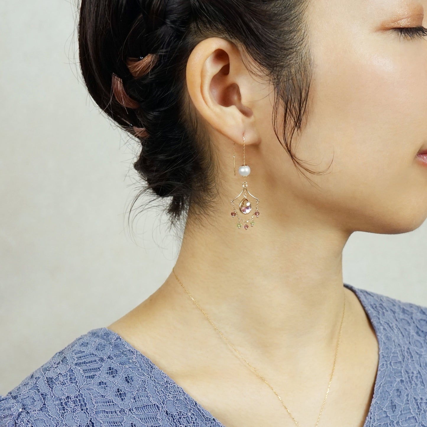 18K/10K Multiway Threader Earrings (Yellow Gold) - Model Image