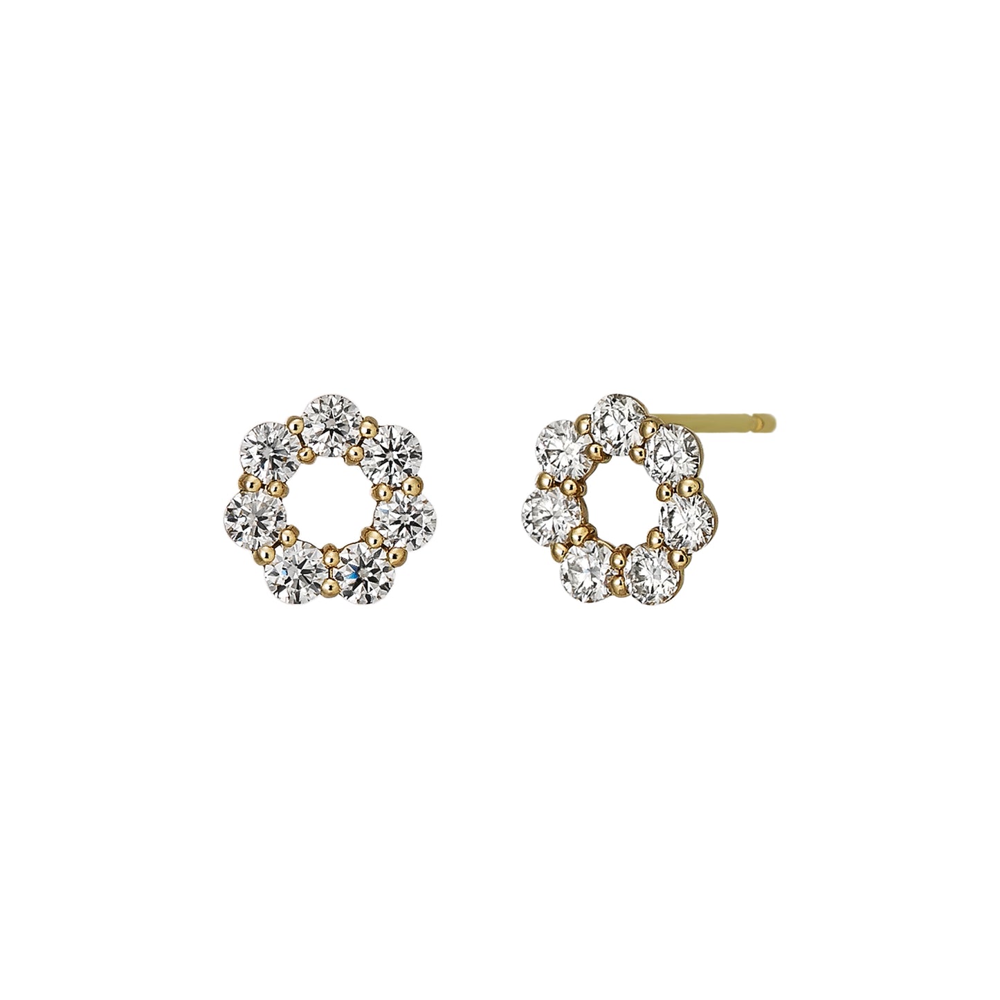 18K/10K Moissanite Circle Flower Earrings (Yellow Gold) - Product Image