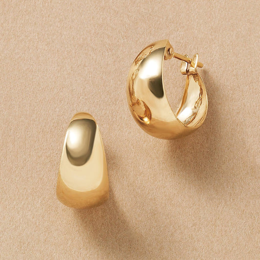 18K/10K Yellow Gold Plump Hoop Earrings - Product Image