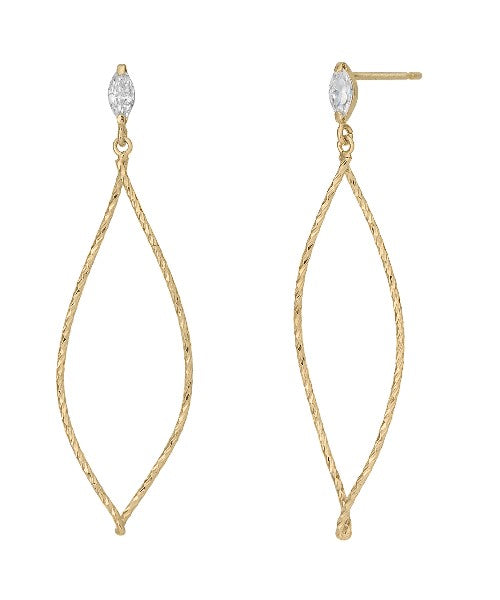 18K / 10K Yellow Gold Cubic Zirconia Marquise Earrings - Product Image