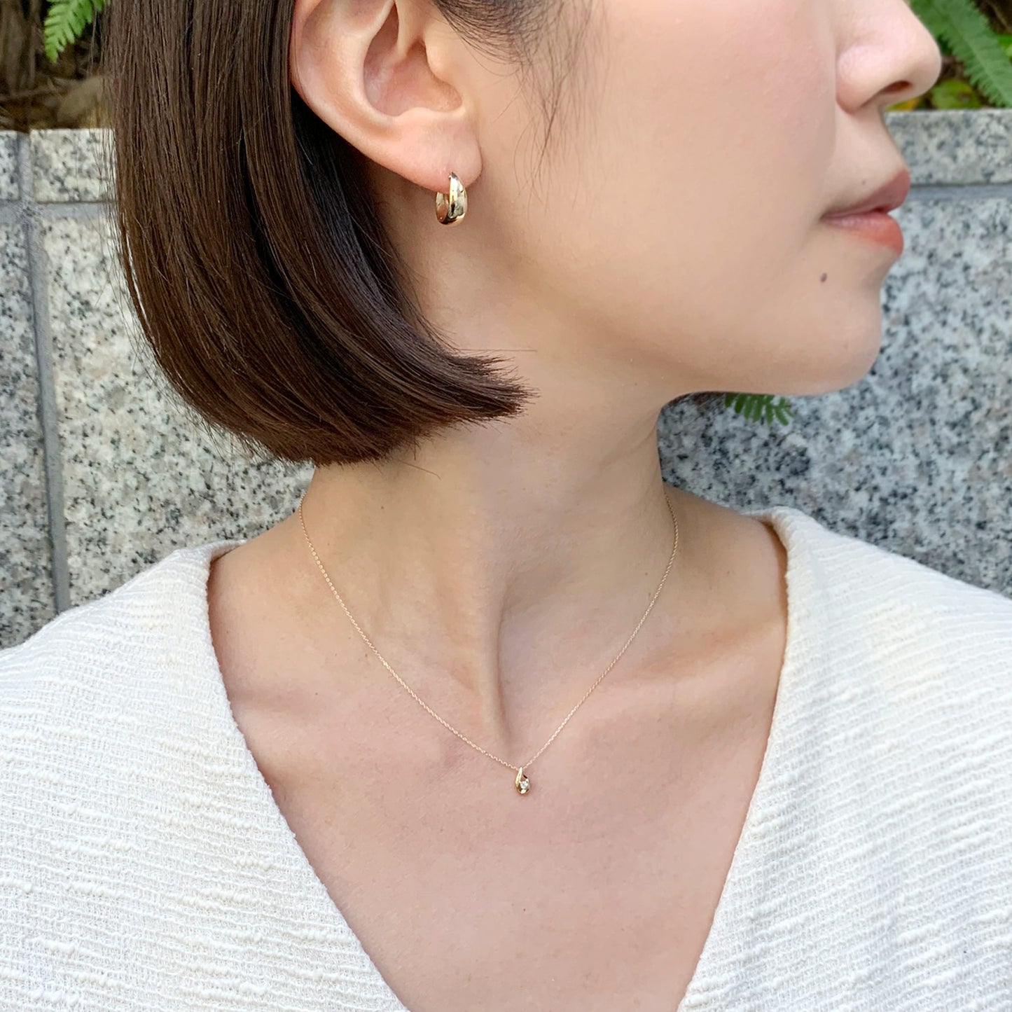 10K Yellow Gold Moon Design Hoop Earrings - Model Image