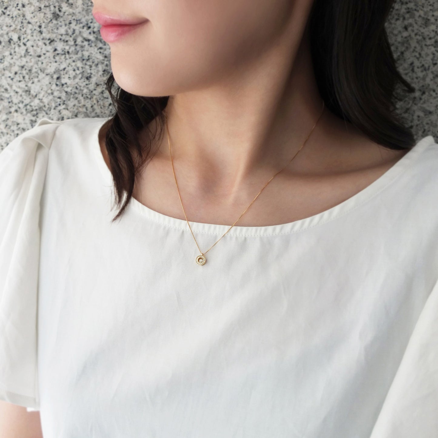 18K Yellow Gold Dancing Diamond Circle Necklace - Model Image