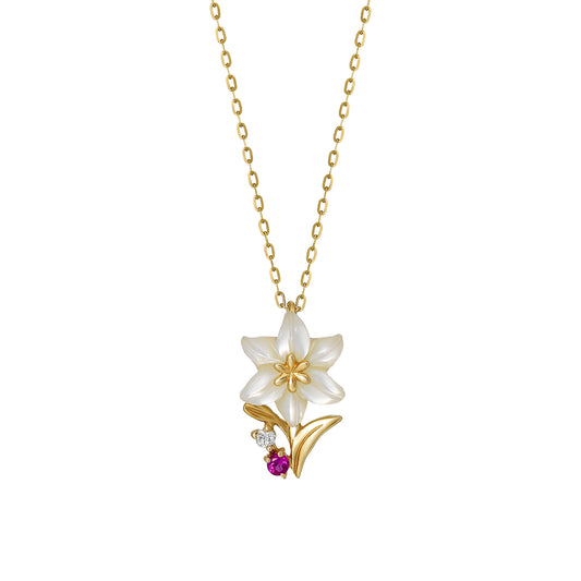 [Birth Flower Jewelry] July Lily Necklace (Yellow Gold) - Product Image
