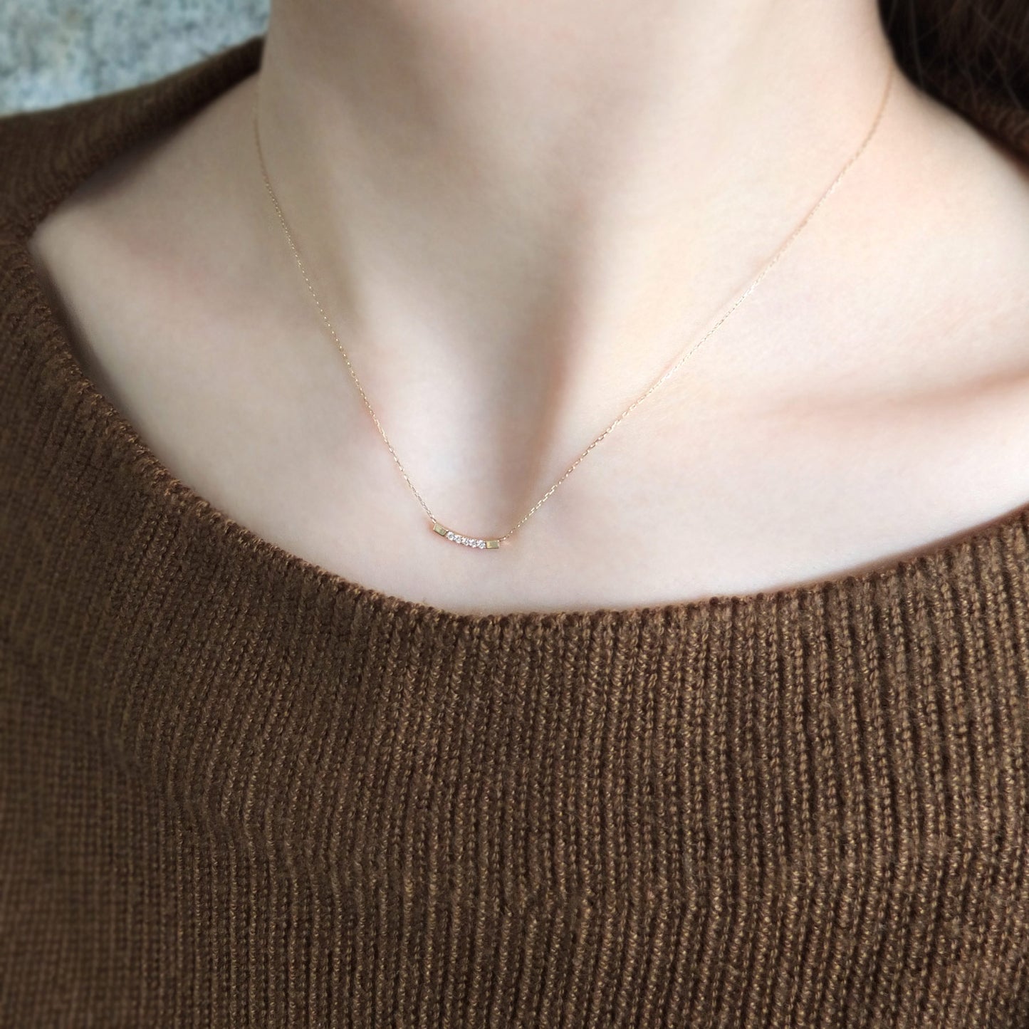 10K Yellow Gold Diamond Arch Necklace - Model Image