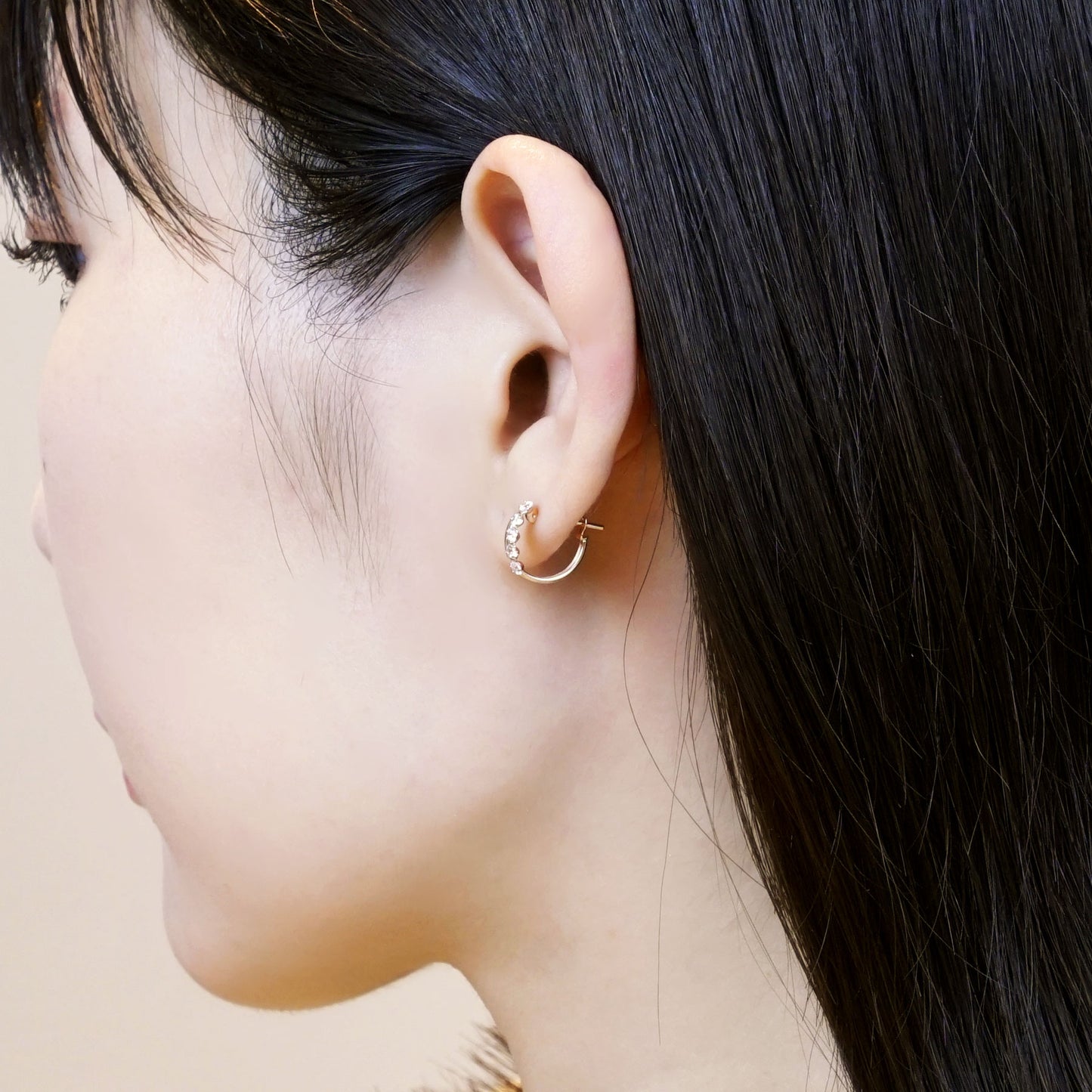 18K/10K Rose Gold Cubic Zirconia Hoop Earrings - Model Image