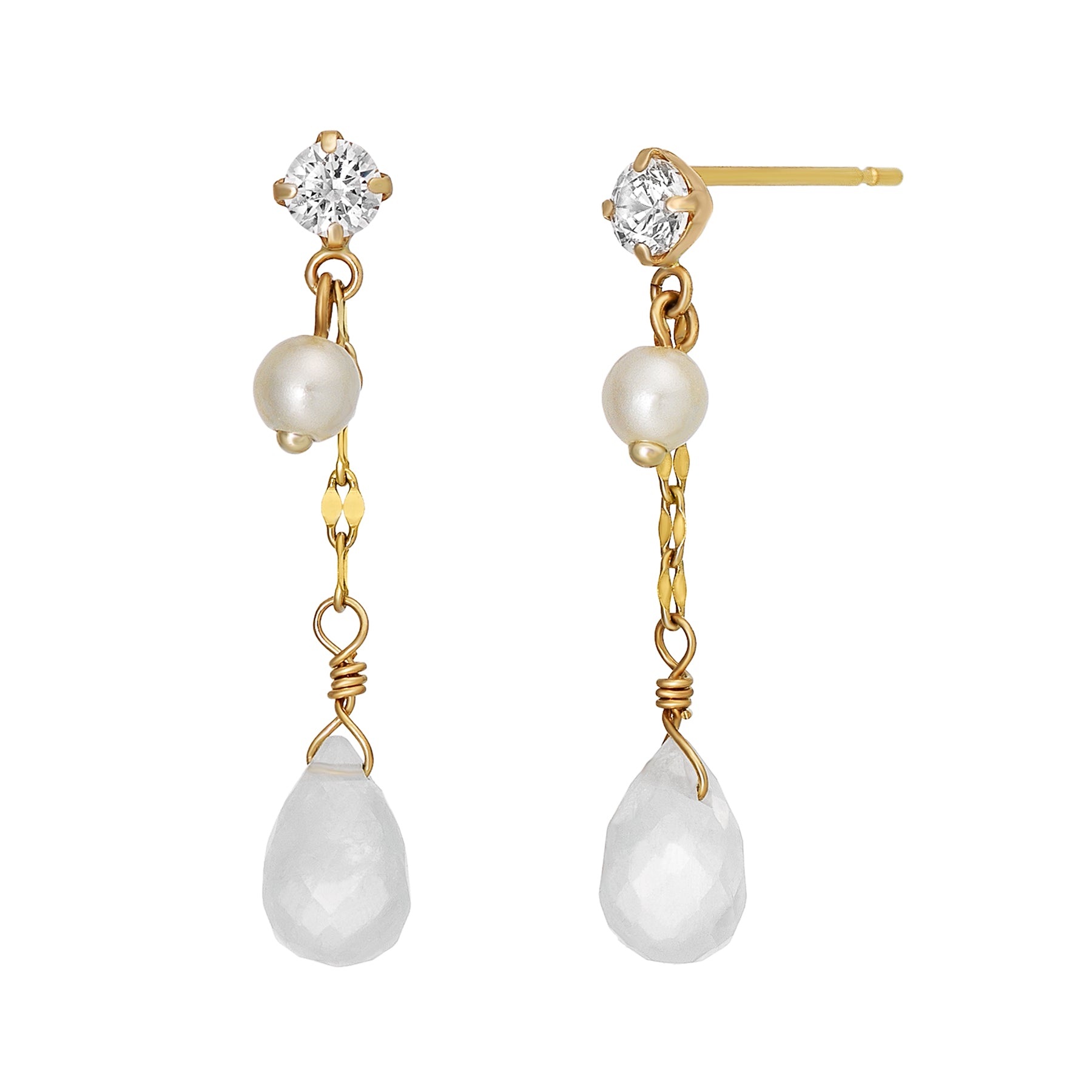 18K/10K Blue Moonstone Dew Drop Swinging Earrings (Yellow Gold) - Product Image