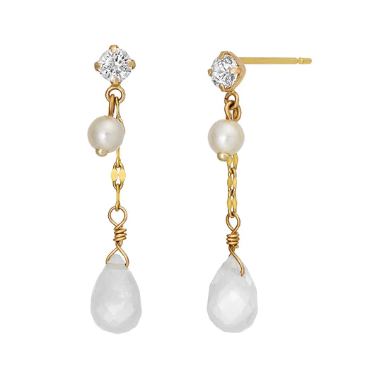 18K/10K Blue Moonstone Dew Drop Swinging Earrings (Yellow Gold) - Product Image