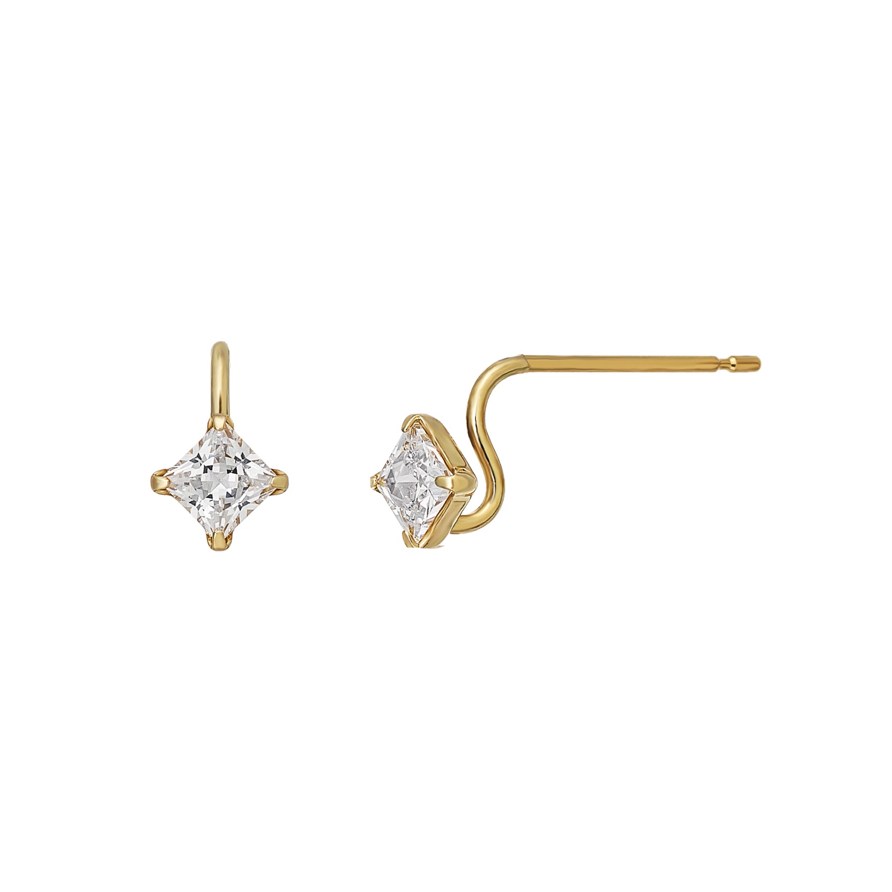 [Palette] 18K/10K Cubic Zirconia Square Base Earrings (Yellow Gold) - Product Image