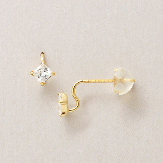 [Palette] 18K/10K Cubic Zirconia Square Base Earrings (Yellow Gold) - Product Image