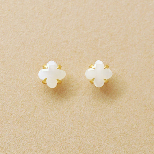 [Second Earrings] 18K Lily Cut Moonstone Earrings (Yellow Gold) - Product Image