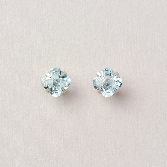 [Second Earrings] Platinum Lily Cut Blue Topaz Earrings - Product Image