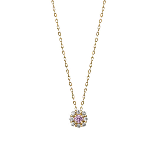 10K Pink Sapphire Diamond Necklace (Yellow Gold) - Product Image