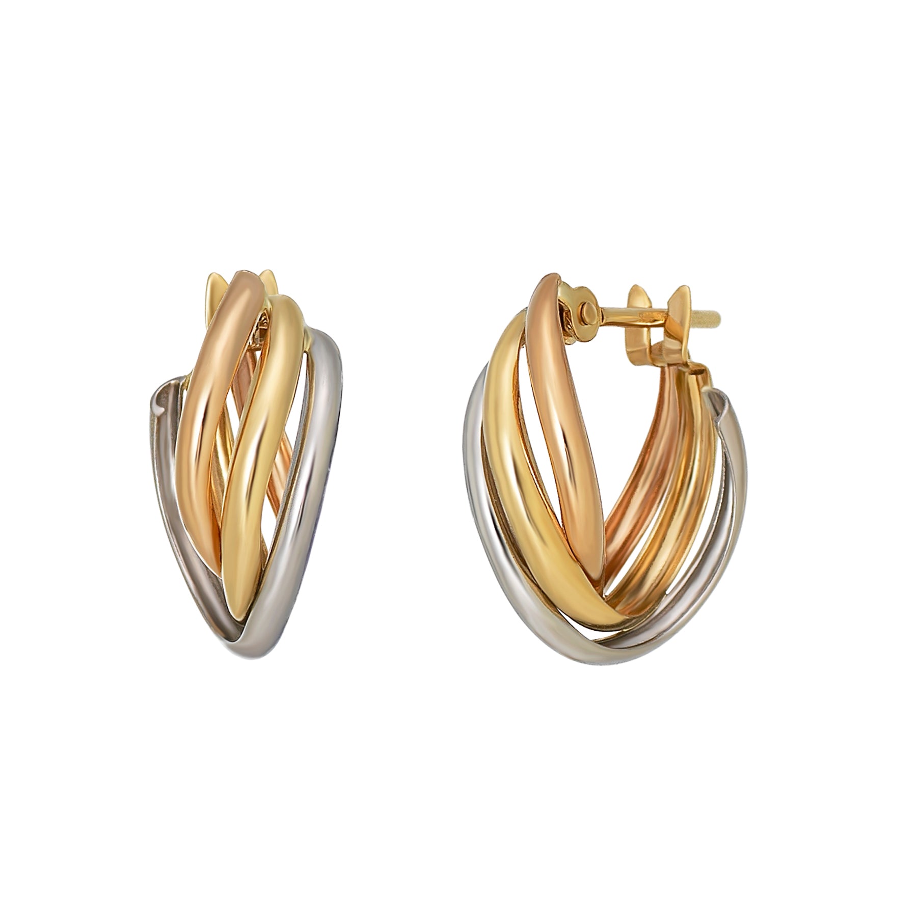 High-Quality Tri-Color Wave Hoop Earrings (Platinum / 18K Yellow Gold / 18K Rose Gold) - Product Image