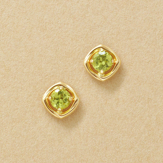 18K/10K Peridot Waving Frame Stud Earrings (Yellow Gold) - Product Image