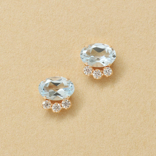 18K/10K Blue Topaz Oval Stud Earrings (Rose Gold) - Product Image