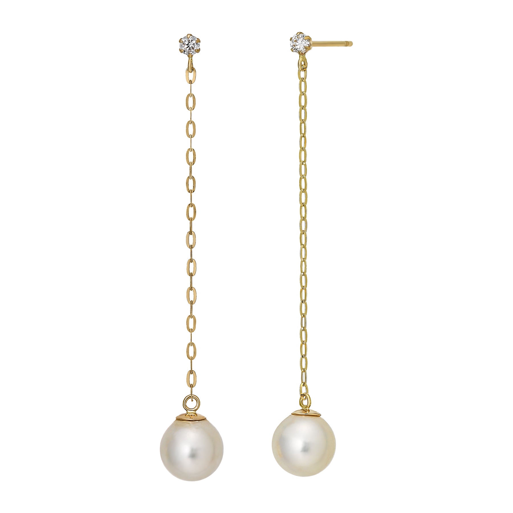 10K Shell Pearl Long Dangle Earrings (Yellow Gold) - Product Image