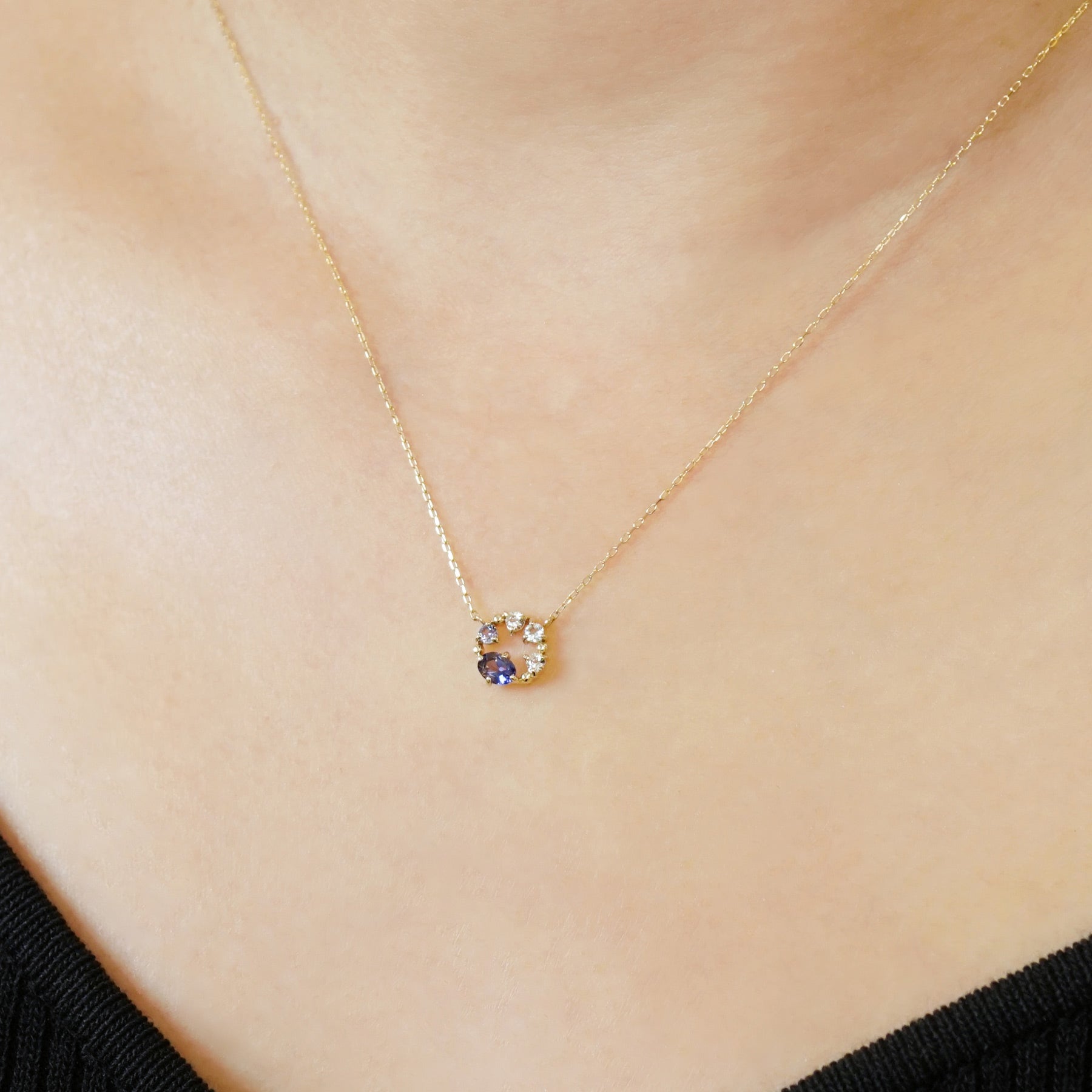 10K Blue Multicolor Circle Necklace (Yellow Gold) - Model Image
