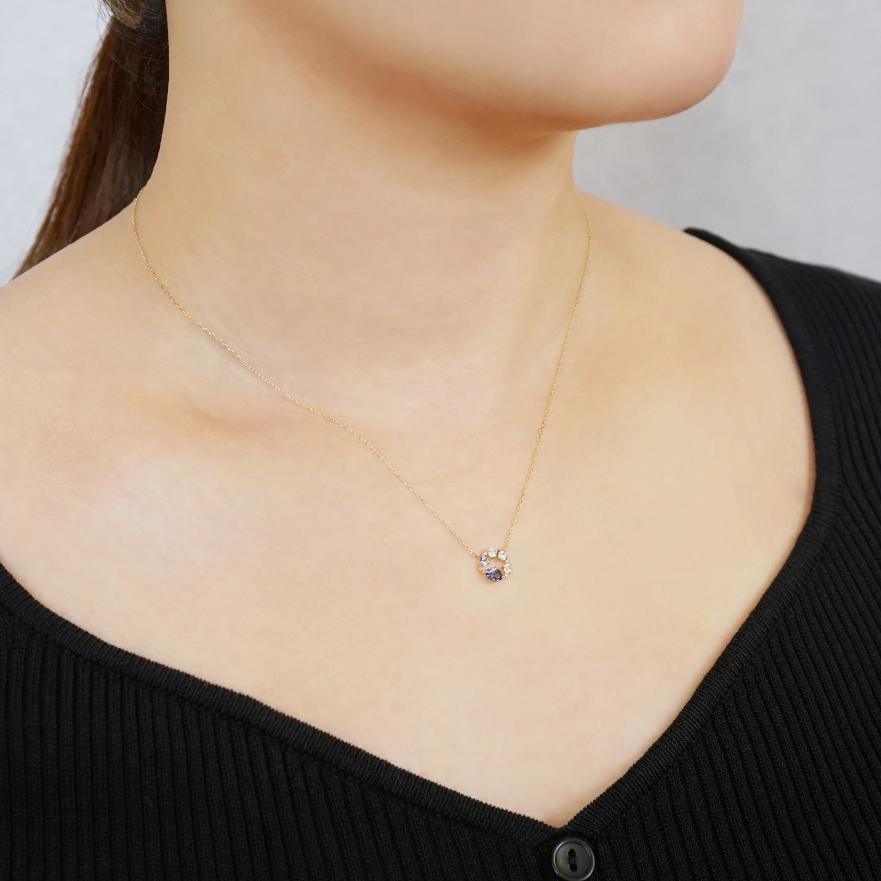 10K Blue Multicolor Circle Necklace (Yellow Gold) - Model Image