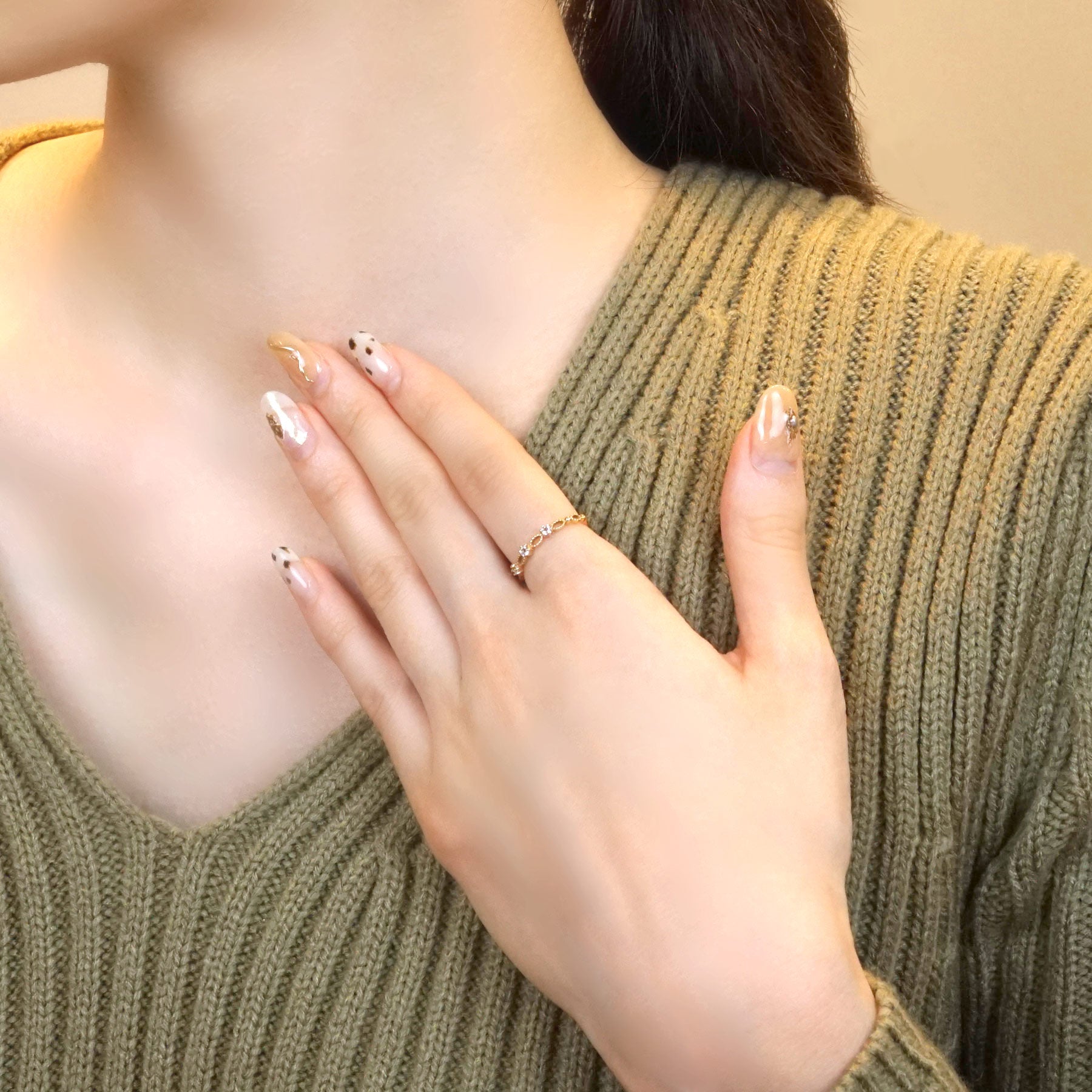 10K Yellow Gold Antique Style 3-Stone Aquamarine Ring - Model Image