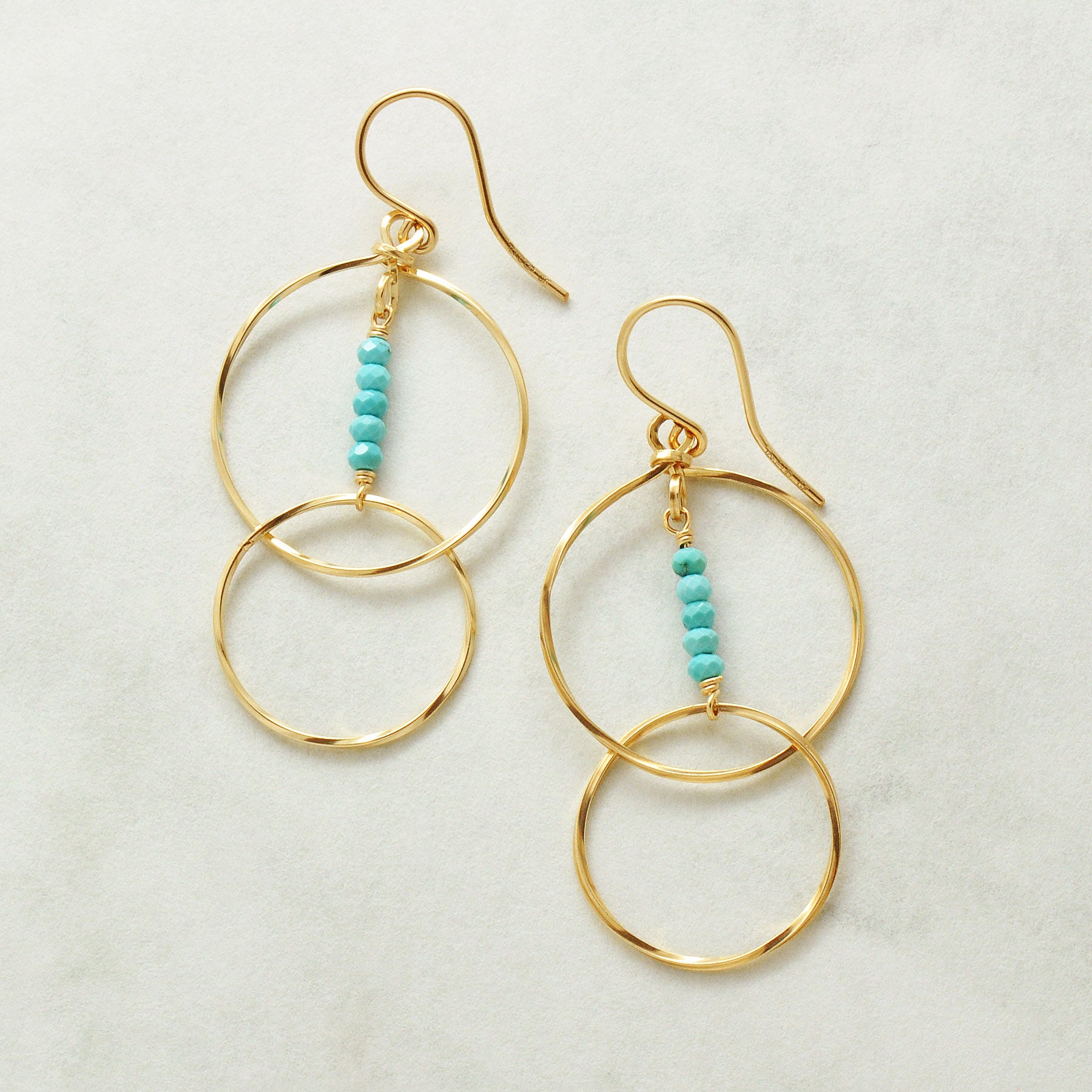 Gold Filled Turquoise Double Circle Wire Earrings - Product Image