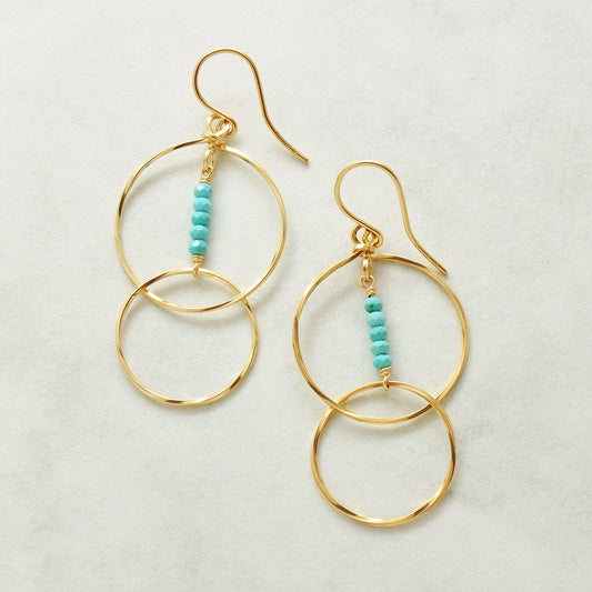 Gold Filled Turquoise Double Circle Wire Earrings - Product Image