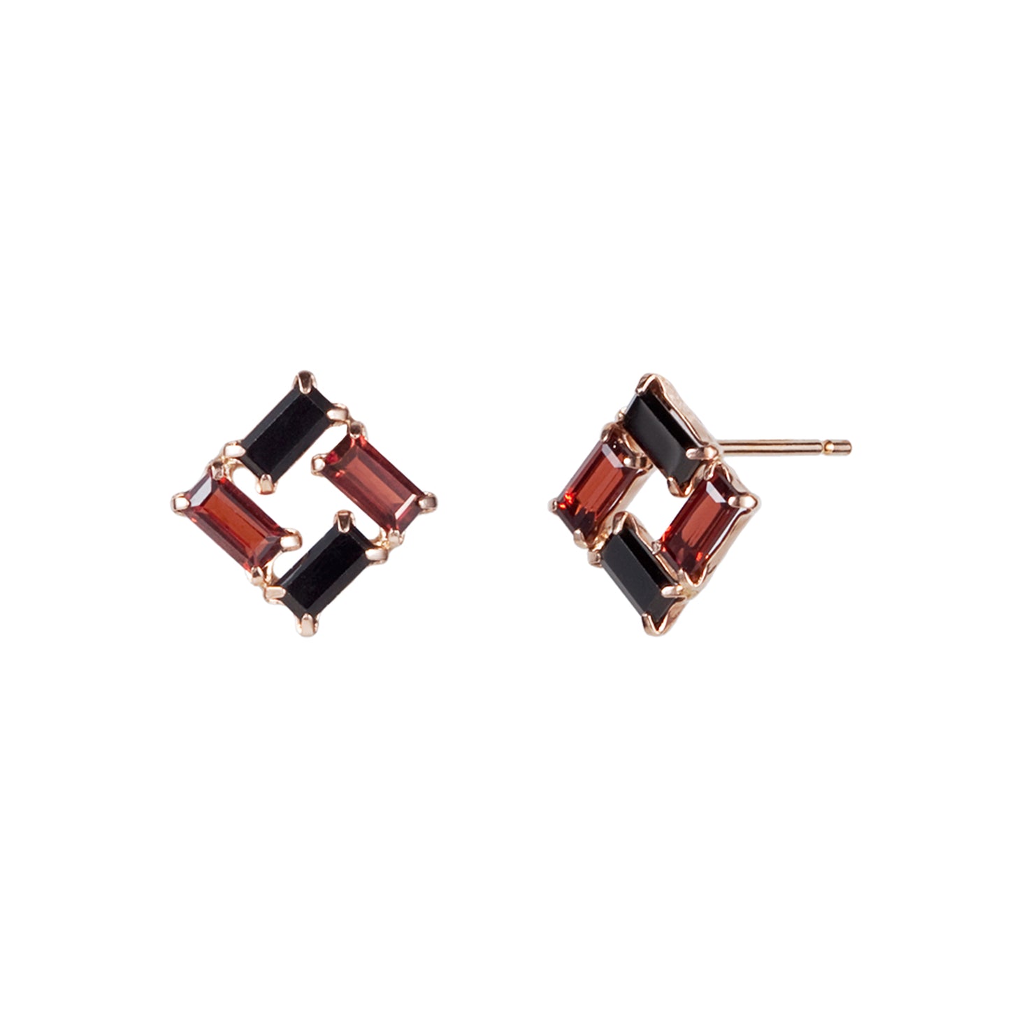 18K / 10K Rose Gold Garnet 4-Block Square Earrings - Product Image