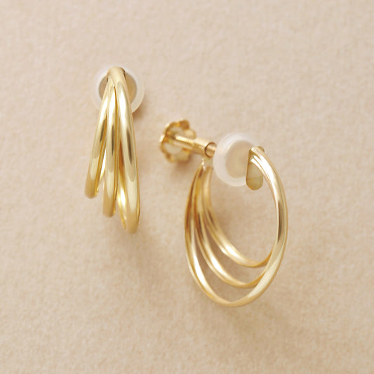 10K Triple Hoop Clip-On Earrings (Yellow Gold) - Product Image