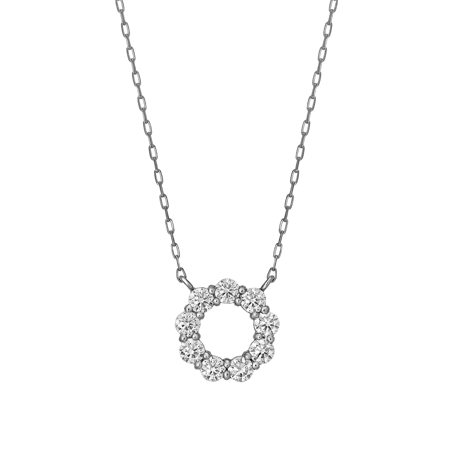 10K Moissanite Circle Flower Necklace (White Gold) - Product Image