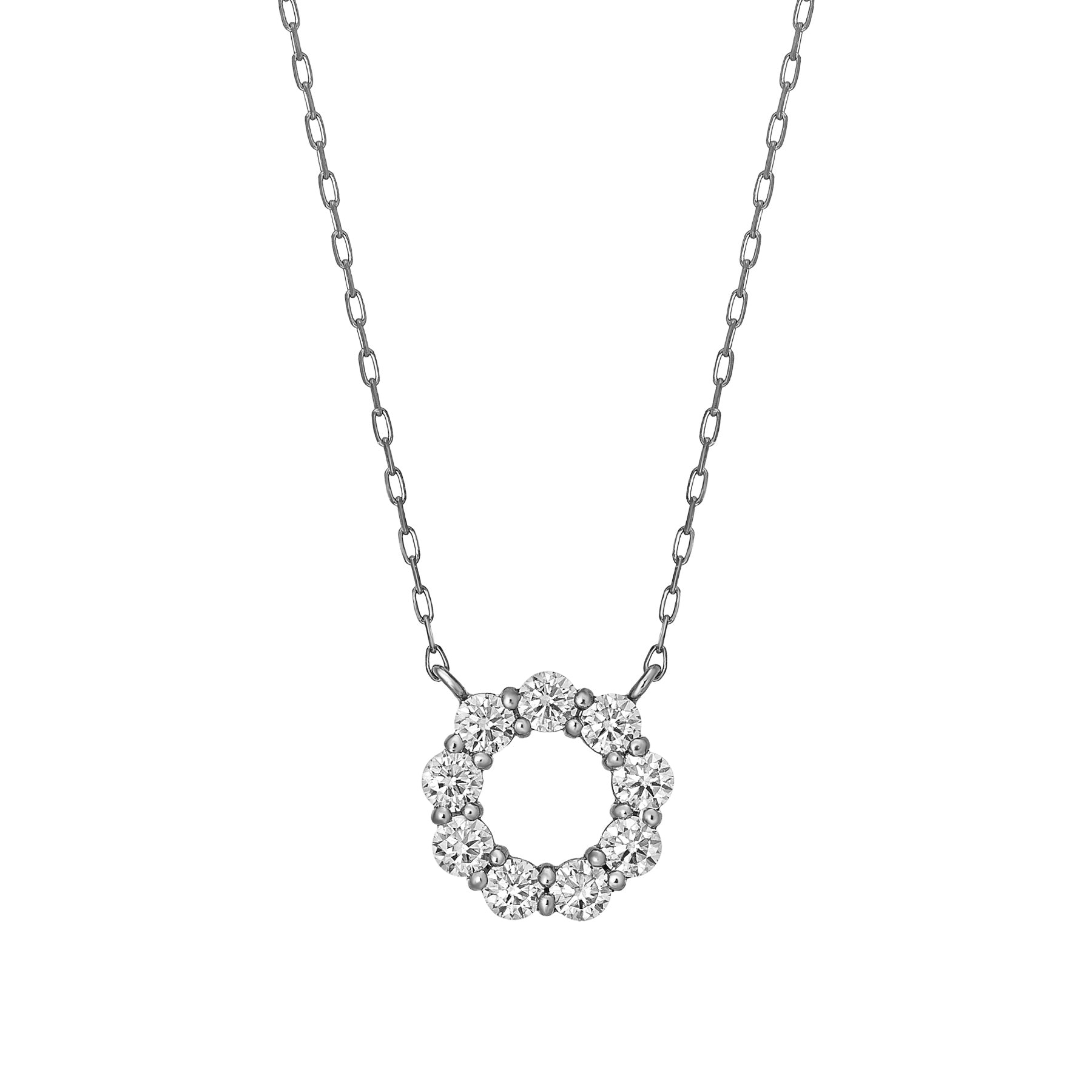 10K Moissanite Circle Flower Necklace (White Gold) - Product Image
