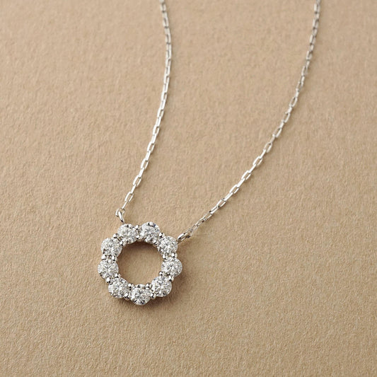 10K Moissanite Circle Flower Necklace (White Gold) - Product Image