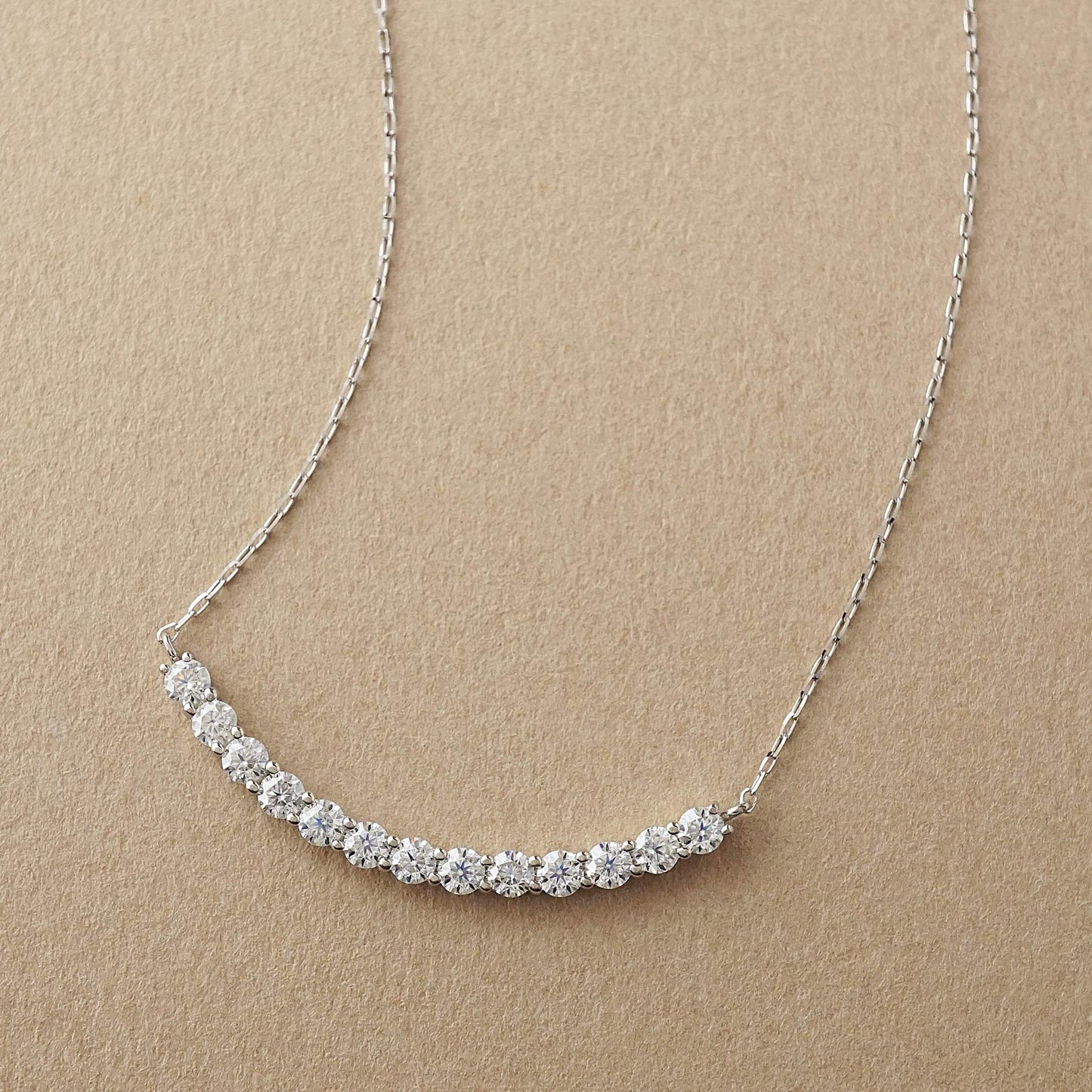 10K Moissanite Melee Decollete Line Necklace (White Gold) - Product Image