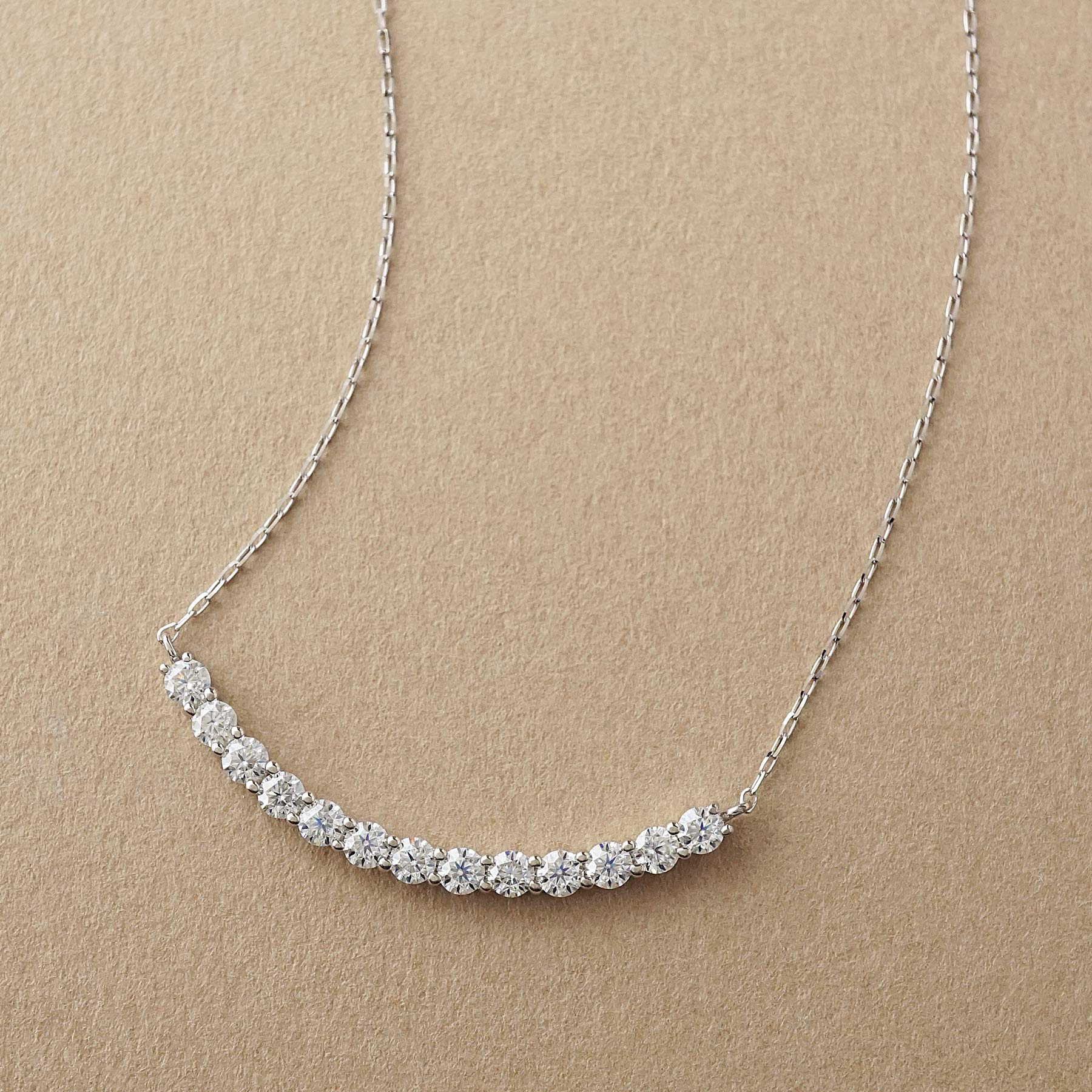 10K Moissanite Melee Decollete Line Necklace (White Gold) - Product Image