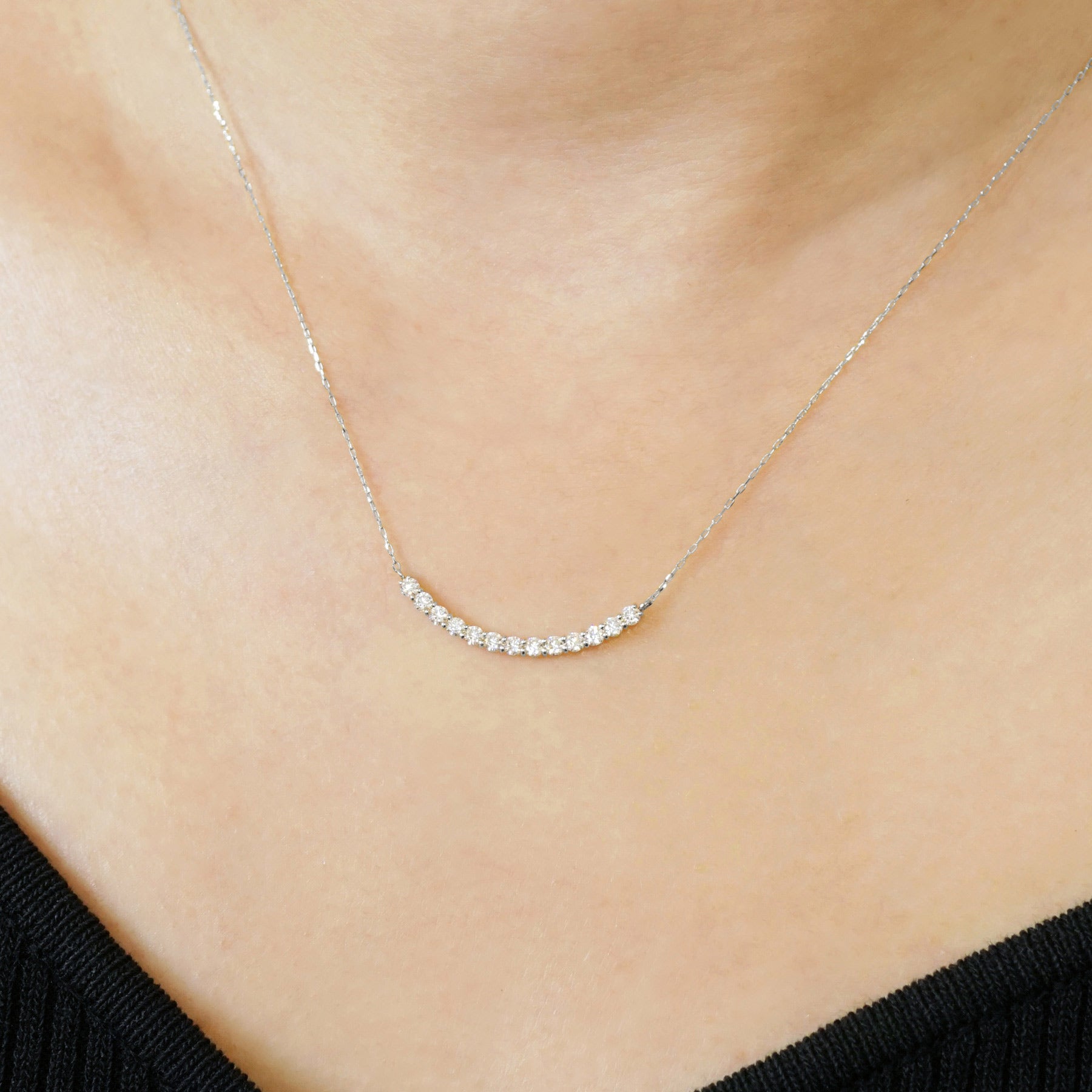10K Moissanite Melee Decollete Line Necklace (White Gold) - Model Image