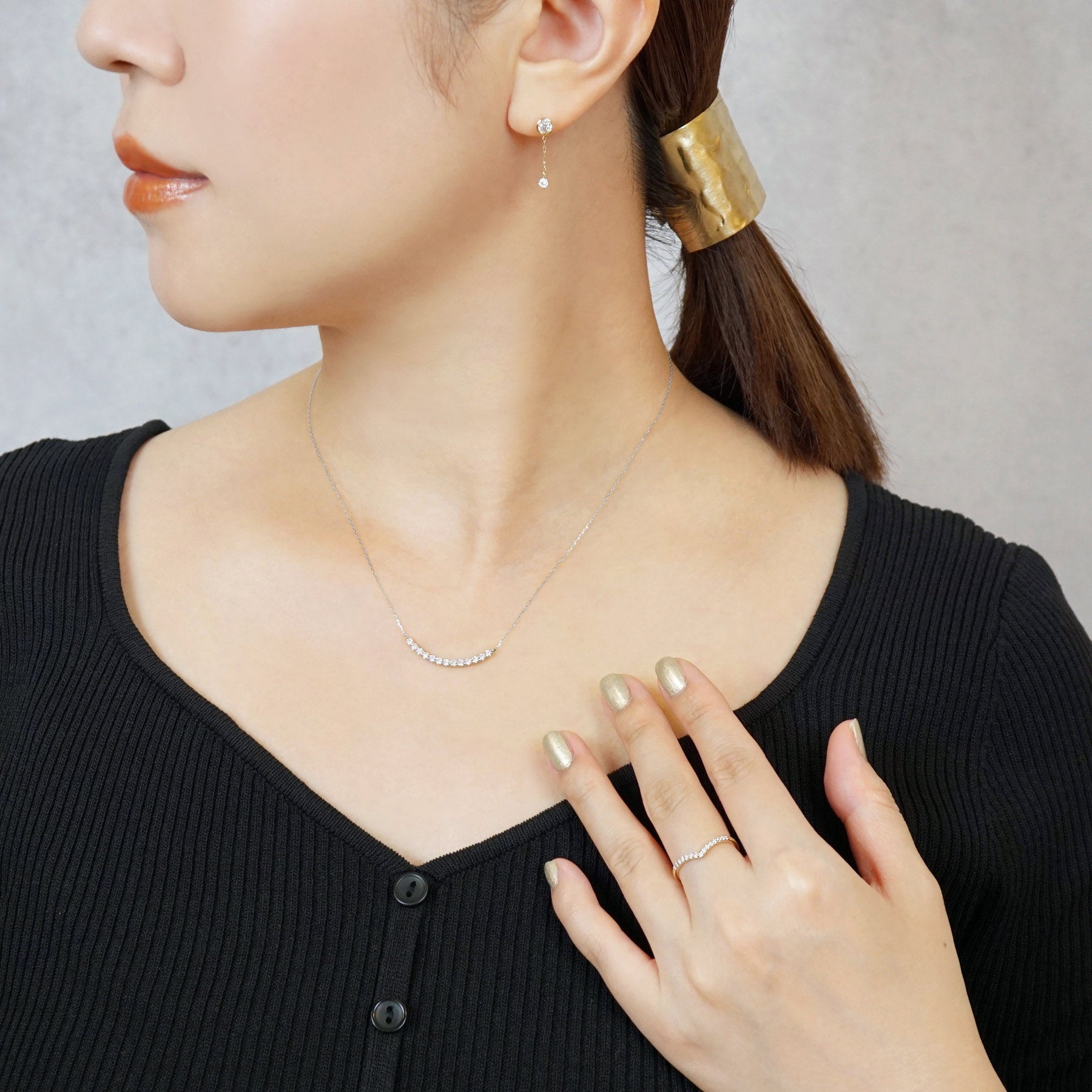 10K Moissanite Melee Decollete Line Necklace (White Gold) - Model Image