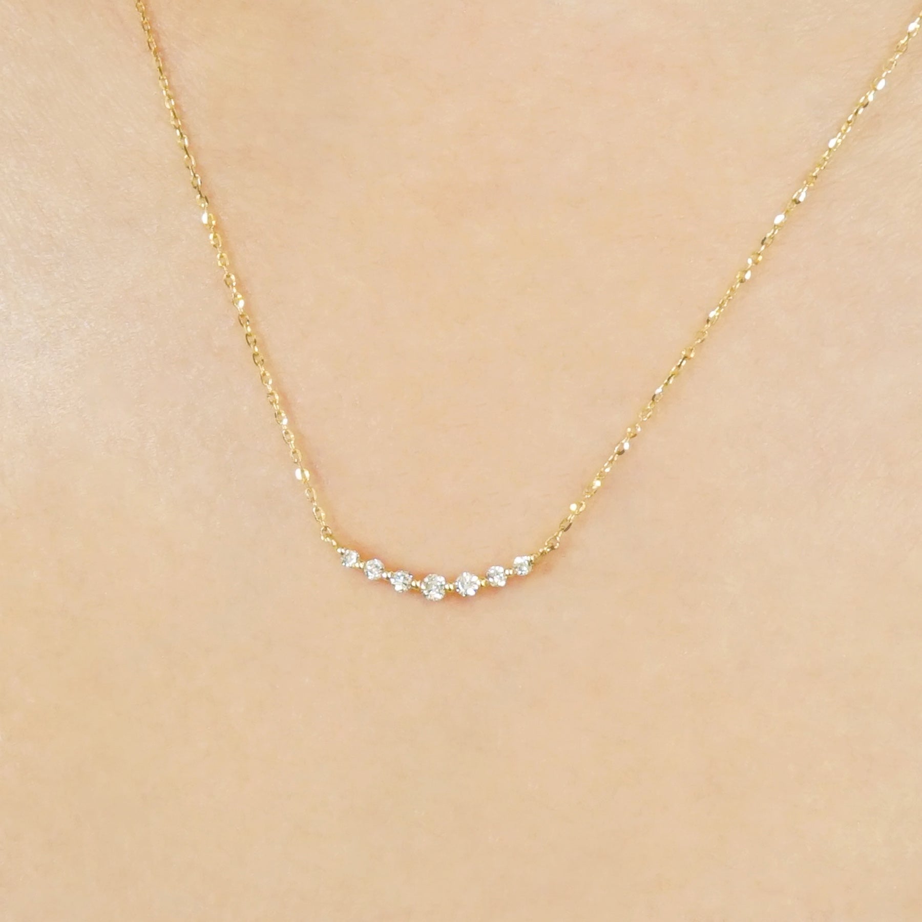 18K Diamond Gradation Necklace (Yellow Gold) - Model Image