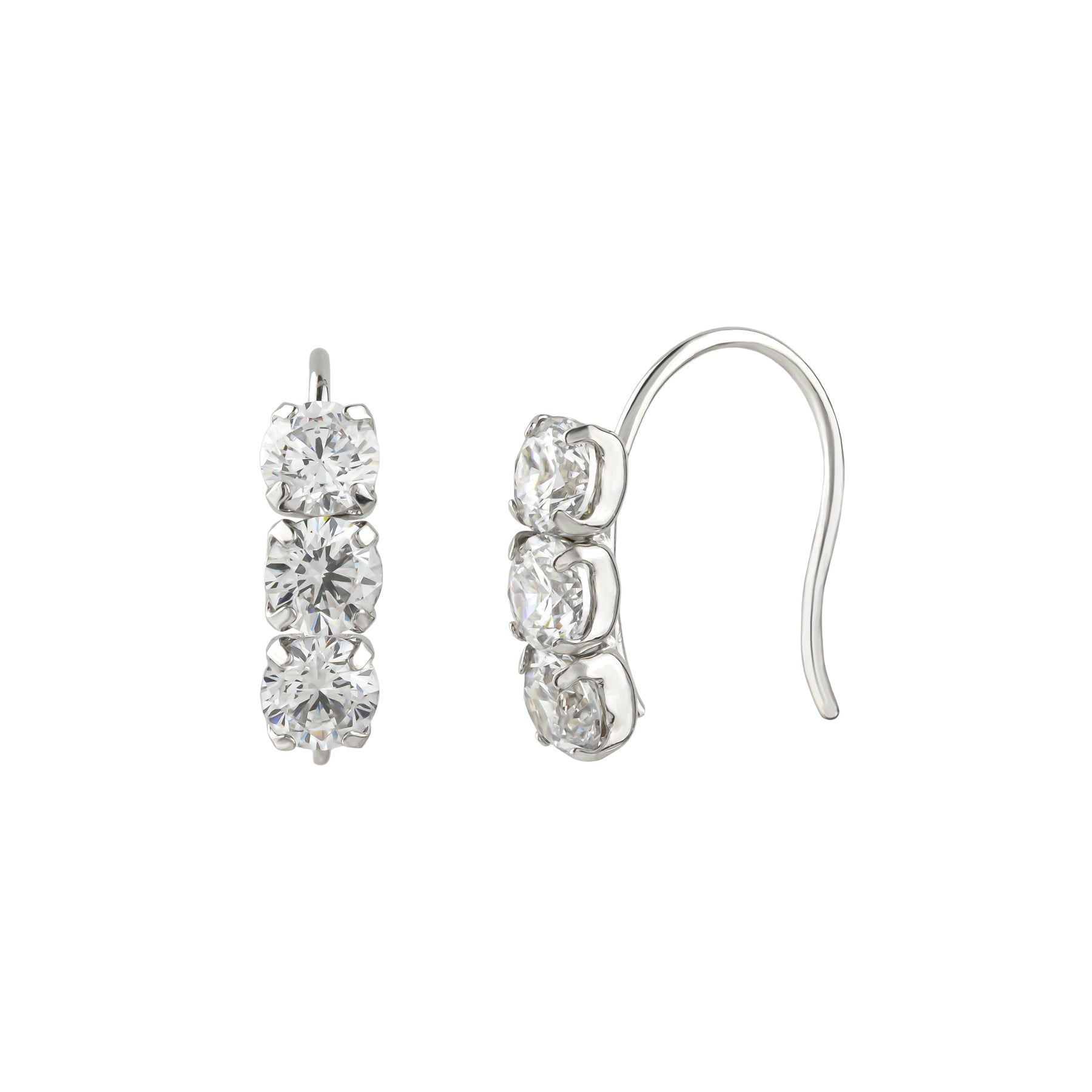 10K 3-Stone Wire Earrings (White Gold) - Product Image