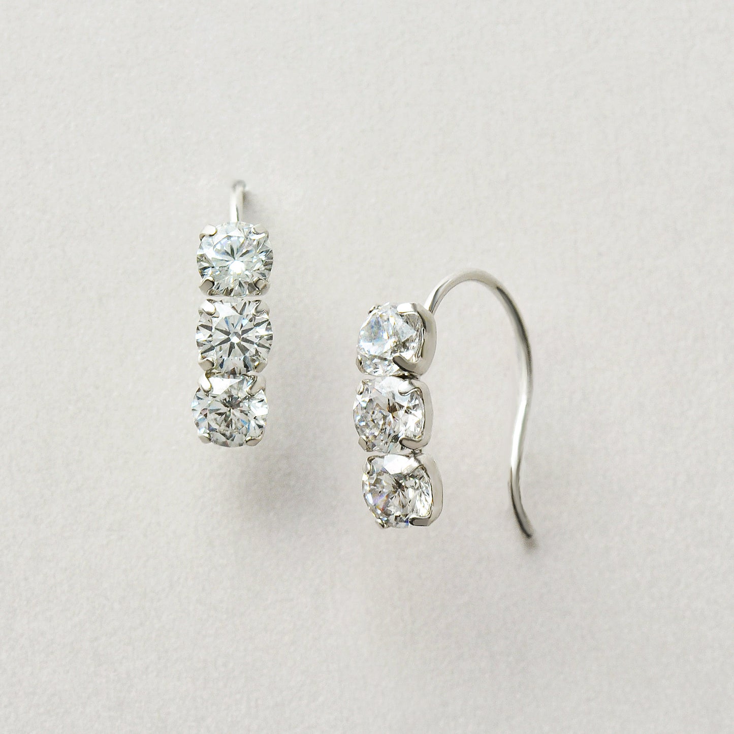 10K 3-Stone Wire Earrings (White Gold) - Product Image