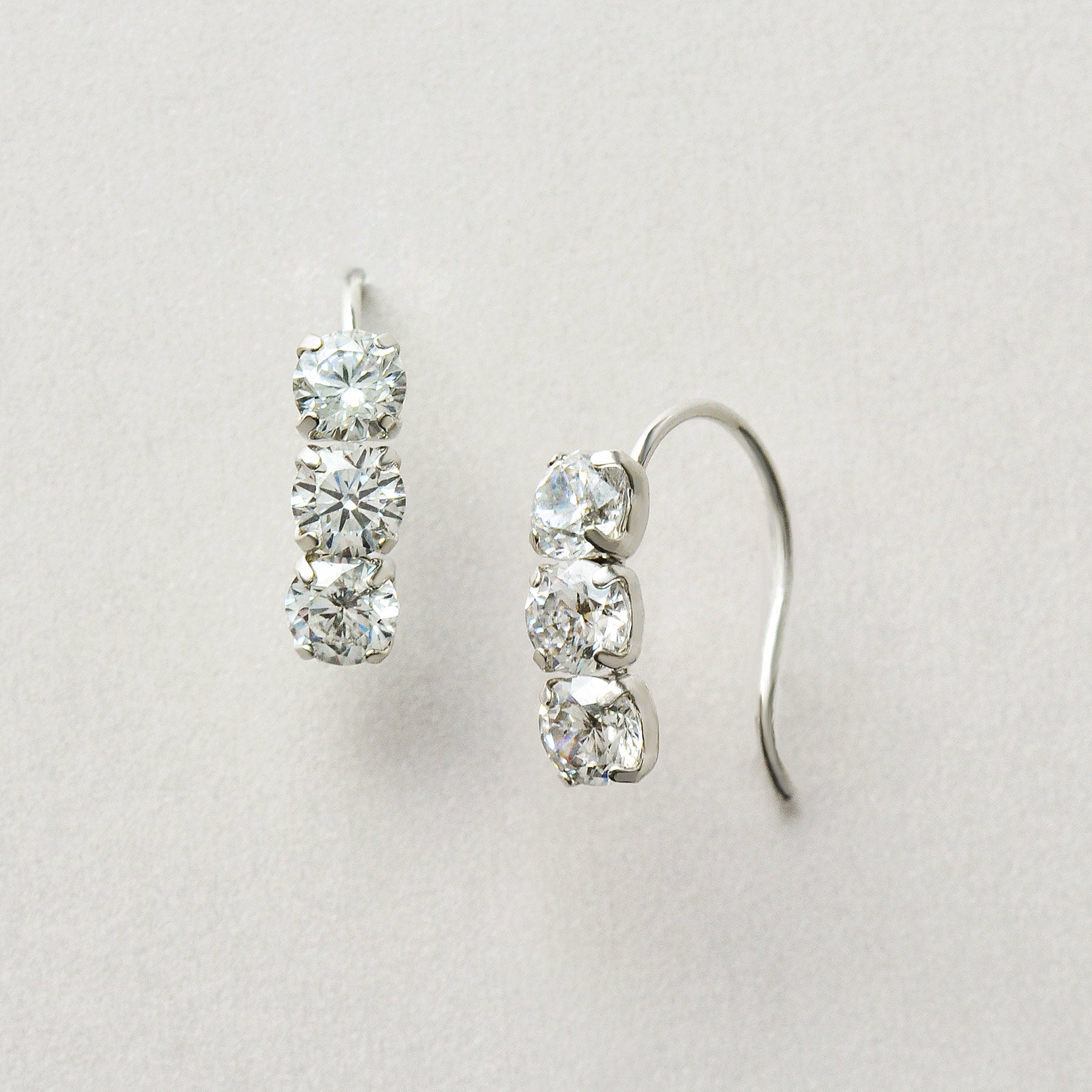 10K 3-Stone Wire Earrings (White Gold) - Product Image