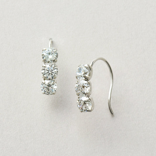 10K 3-Stone Wire Earrings (White Gold) - Product Image