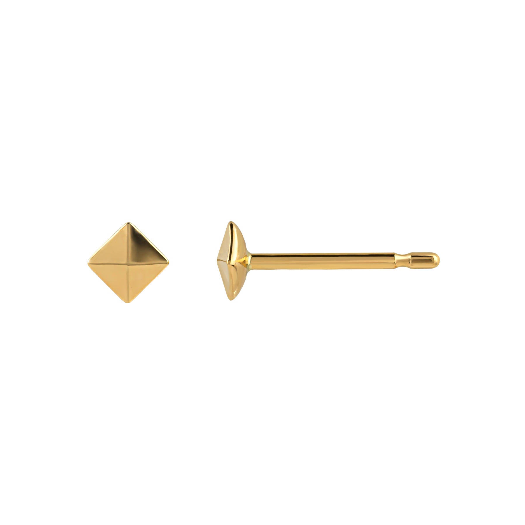 [Second Earrings] 18K Pyramid Stud Earrings [4mm] (Yellow Gold) - Product Image