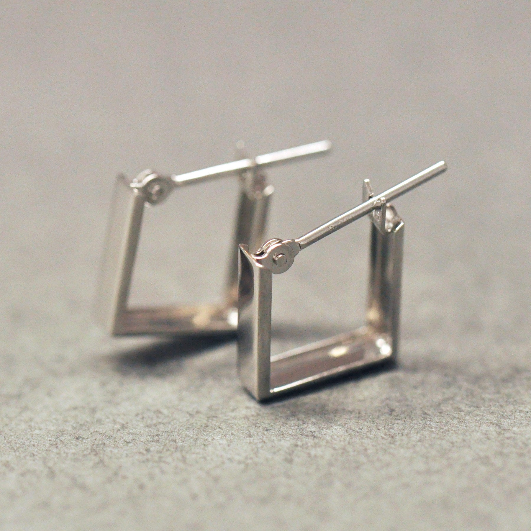 Platinum Square Hoop Earrings - Product Image
