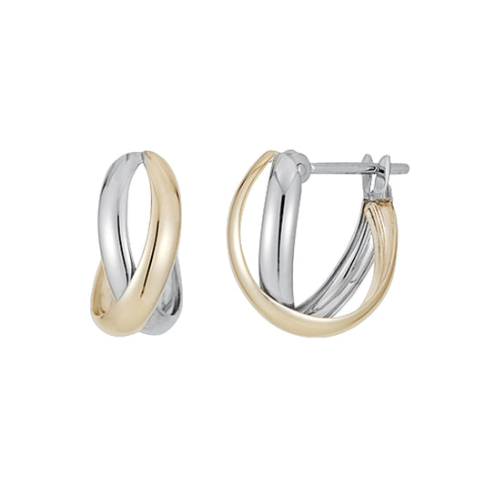 14K/10K Gold Cross Hoop Earrings (Small) (White Gold / Yellow Gold) - Product Image