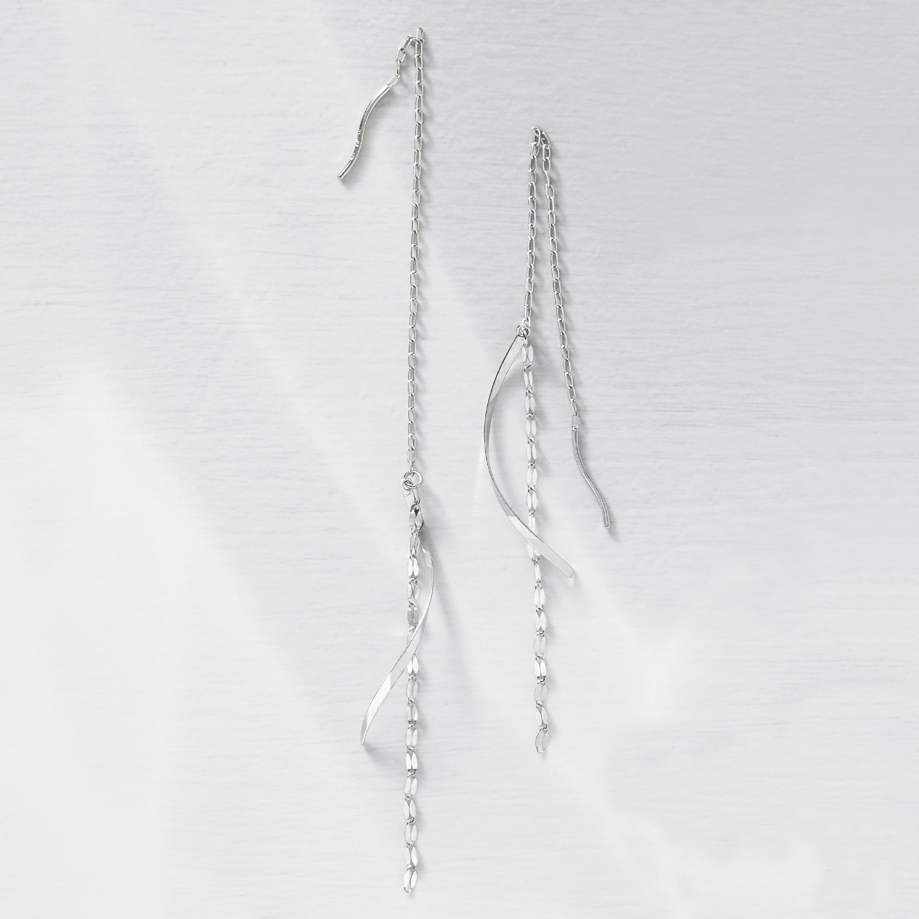 14K/10K White Gold Twisted Long Threader Earrings - Product Image