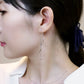 14K/10K White Gold Twisted Long Threader Earrings - Model Image