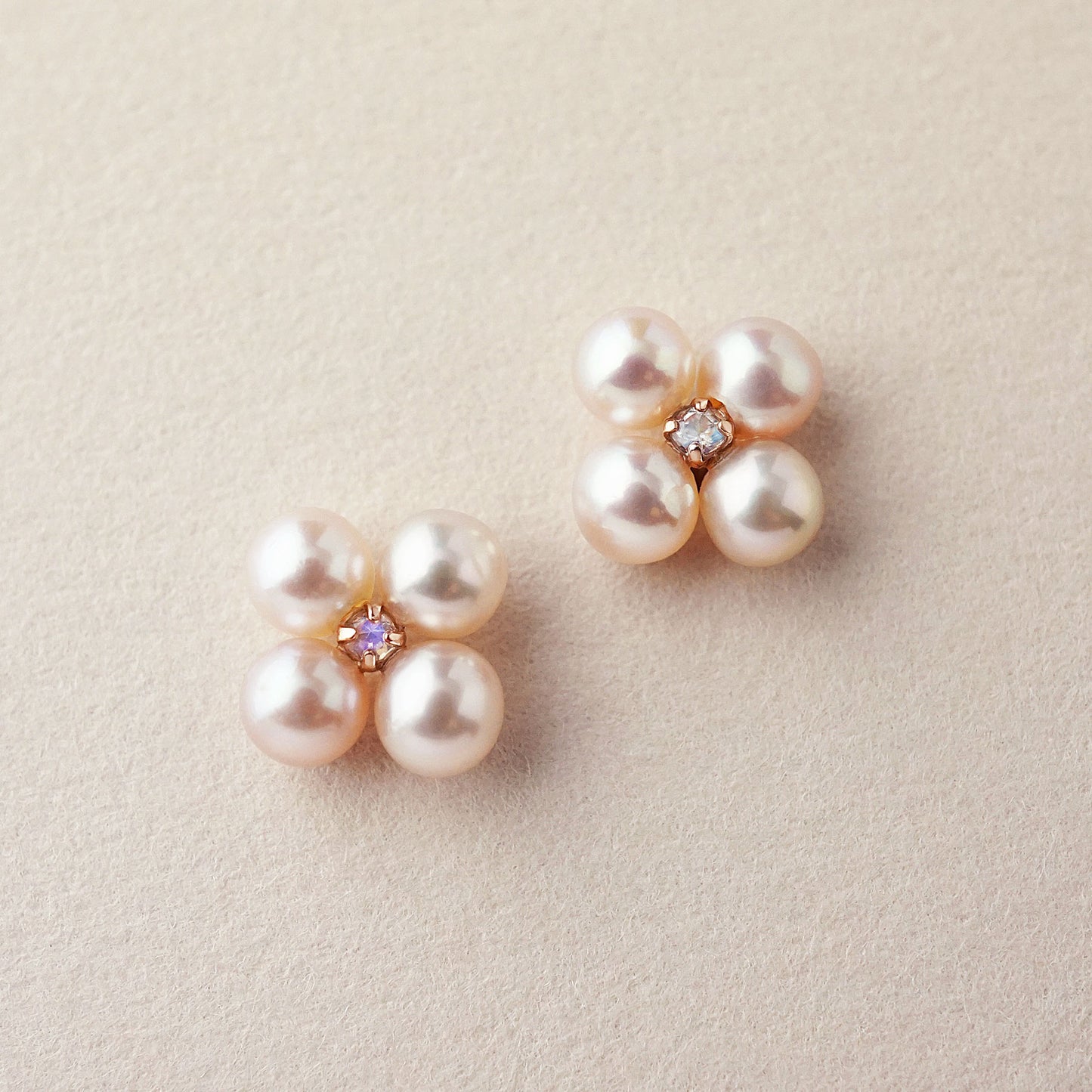 18K/10K Pink Freshwater Pearl Clover Earrings (Rose Gold) - Product Image